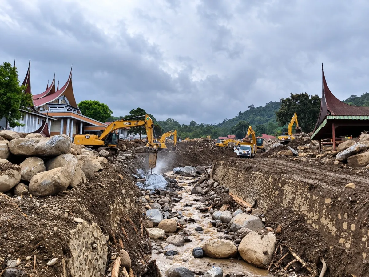 Kementerian PU memasang 3 EWS dan menyiapkan 2 sabo dam untuk mengurangi risiko galodo di Sungai Batang Baliang, Kabupaten Solok.