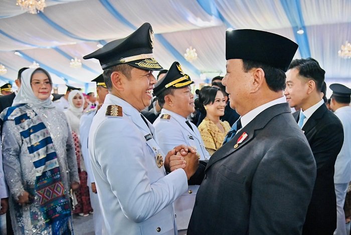 Presiden RI Prabowo Subianto dalam acara Pelantikan Kepala Daerah, Gubernur dan Walikota di Istana Negara, Jakarta. (Facebook.com @Setkab RI)