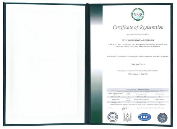 Pabrik KT&amp;G di Indonesia Raih Sertifikat "ISO 45001"